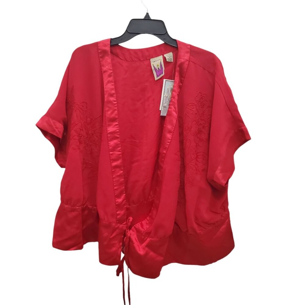 Anthony Original Woman's Vintage Designer Red Beaded Wrap Blouse NWT‎ Plus 2X